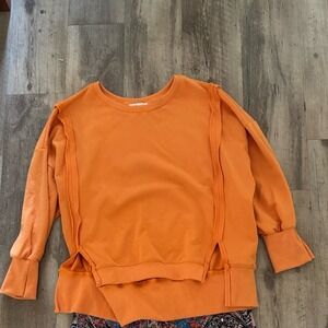 Orange Cropped Layered Sweatshirt Raw Hem Pullover Long Sleeve Size Large